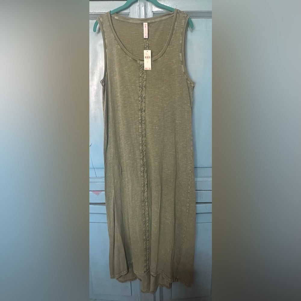 Sleeveless Olive Maxi Dress with Center Braid